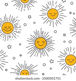 Doodle background, pattern, sun and clouds