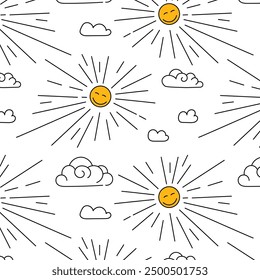 Doodle background, pattern, sun and clouds
