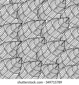 Doodle background pattern in vector with autumn leaves. Black and white background. Coloring book. Monochrome.