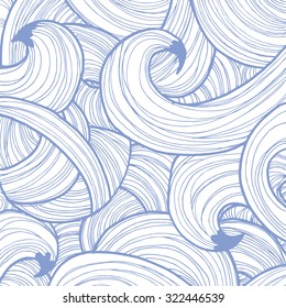 Doodle background of sea waves with hand-painted. Vector illustration.