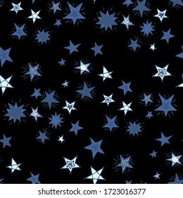 Doodle Background with Stars. Seamless Primitive Stars. Colorful Starry Stripes in Simple Style. Cute Doodle Pattern. Childish Background for Print, Decoration or Card. Seamless Pattern for Children.