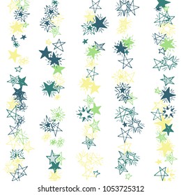 Doodle Background with Stars. White and Starry Stripes in Simple Style. Childish Background for Print, Decoration or Card. Cute Doodle Pattern.