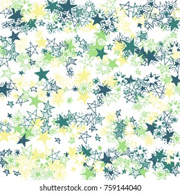 Doodle Background with Stars. White and Starry Stripes in Simple Style. Childish Background for Print, Decoration or Card. Cute Doodle Pattern.