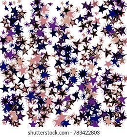 Doodle Background with Stars. White and Starry Stripes in Simple Style. Childish Background for Print, Decoration or Card. Cute Doodle Pattern.
