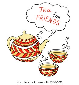 Doodle background - Tea for friends (vector)