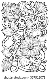 Doodle background in vector with doodles, flowers and paisley. Vector ethnic pattern can be used for wallpaper, pattern fills, coloring books and pages for kids and adults. Black and white.