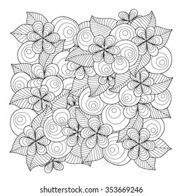 Doodle background in vector with doodles, flowers and paisley. Vector ethnic pattern can be used for wallpaper, pattern fills, coloring books and pages for kids and adults. Black and white.