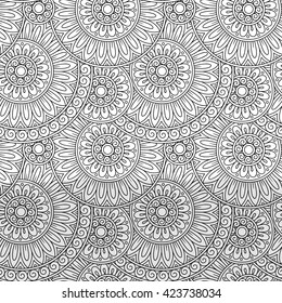 Doodle background in vector with doodles, flowers and paisley. Vector ethnic pattern can be used for wallpaper, pattern fills, coloring books and pages for kids and adults. Black and white.