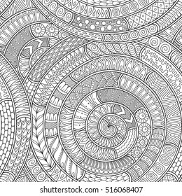 Doodle background in vector with doodles, flowers and paisley. Vector ethnic pattern can be used for wallpaper, pattern fills, coloring books and pages for kids and adults. Black and white.