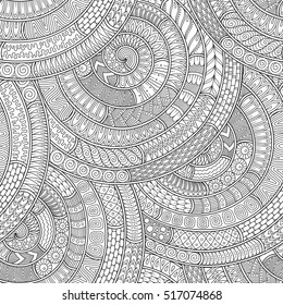 Doodle background in vector with doodles, flowers and paisley. Vector ethnic pattern can be used for wallpaper, pattern fills, coloring books and pages for kids and adults. Black and white.
