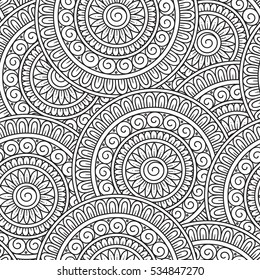 Doodle background in vector with doodles, flowers and paisley. Vector ethnic pattern can be used for wallpaper, pattern fills, coloring books and pages for kids and adults. Black and white.