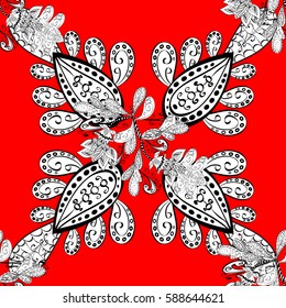 Doodle background in vector with doodles, flowers and paisley. Vector ethnic pattern can be used for wallpaper, pattern fills, coloring books and pages for kids and adults. Red background.