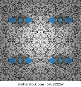 Doodle background in vector with doodles, flowers and paisley. Vector ethnic pattern can be used for wallpaper, pattern fills, coloring books and pages for kids and adults. Blue background.