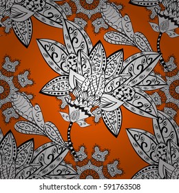 Doodle background in vector with doodles, flowers and paisley. Vector ethnic pattern can be used for wallpaper, pattern fills, coloring books and pages for kids and adults. Orange background.