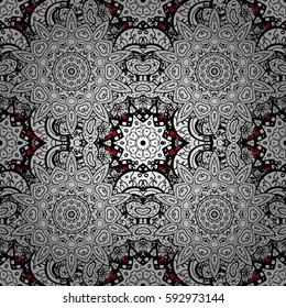 Doodle background in vector with doodles, flowers and paisley. Vector ethnic pattern can be used for wallpaper, pattern fills, coloring books and pages for kids and adults. Red background.