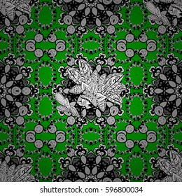 Doodle background in vector with doodles, flowers and paisley. Vector ethnic pattern can be used for wallpaper, pattern fills, coloring books and pages for kids and adults. Green background.