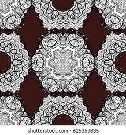 Doodle background in vector with doodles, flowers and paisley. Vector ethnic pattern can be used for wallpaper, pattern fills, coloring books and pages for kids and adults. Brown background.