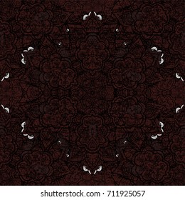 Doodle background in vector with doodles, flowers and paisley. Vector ethnic pattern can be used for wallpaper, pattern fills, coloring books and pages for kids and adults. Brown background.