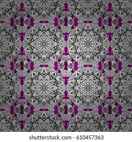 Doodle background in vector with gray doodles, flowers and paisley. Vector ethnic pattern can be used for wallpaper, pattern fills, coloring books and pages for kids and adults. Magenta background.