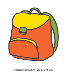 Icono de la mochila Doodle. Colorido símbolo de la bolsa dibujada a mano aislado en fondo blanco