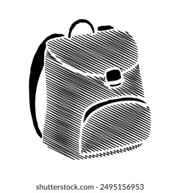 Doodle backpack icon. Hand drawn bag symbol isolated on white background
