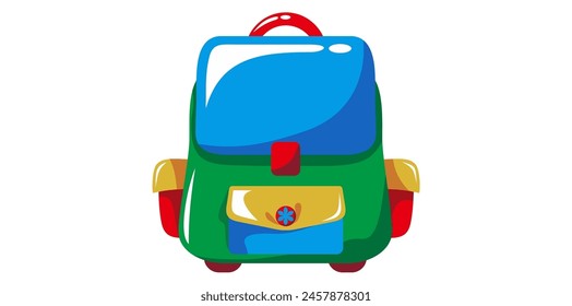 Doodle Backpack Isolated On White Background, Cartoon School Bag Vector Illustration.	