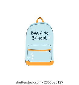 Mochila Doodle con letras. De vuelta a la escuela. Ilustración vectorial, diseño plano