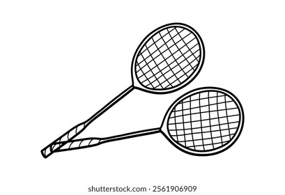 Doodle Badminton Icons set. Sport tennis rackets. Vector sketch illustration