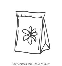 Doodle bag with seeds. hand drawn of a bag with seeds isolated on a white background. Vector illustration sticker, icon, design element