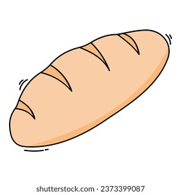 Doodle baguette element. Vector element with food theme and doodle hand drawn style. Illustration.