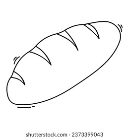 Doodle baguette line art element. Vector element with food theme and doodle hand drawn style. Illustration.
