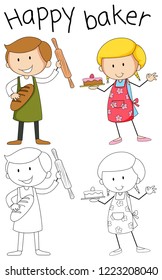 Carácter de panadero de Doodle en ilustración de fondo blanco