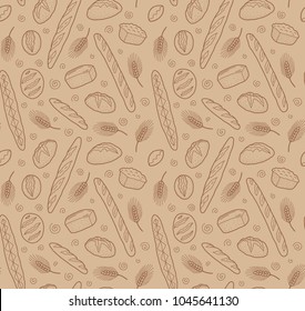 Doodle bakery breads vector seamless pattern