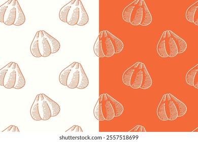 doodle bakpao chinese dumpling seamless pattern on orange white background for print on packaging, merchandise.  retro bakpao dim sum pattern background. pattern of bakpao dim sum vector background