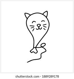 Doodle ballon cat icon isolated on white. Pet line art. Sketch vector stock illustration. EPS 10