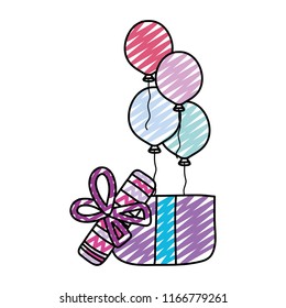 doodle balloons with present gift birthday party