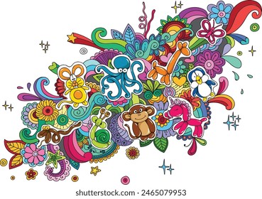 Doodle baloon with flower animal design