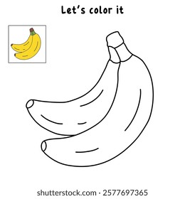 Doodle banana coloring pages for kids. Trace and color banana. Banana fruit line art clip art illustration. Coloring pages worksheets for kids activity printable. Kindergarten and preschool activity. 