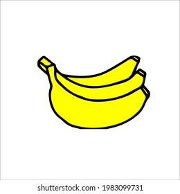 Doodle Bananenfrucht für Küchendesign oder Lebensmittelverpackung, Verpackung. Handgezeichnete Vektorgrafik. Einzeln auf weißem Hintergrund