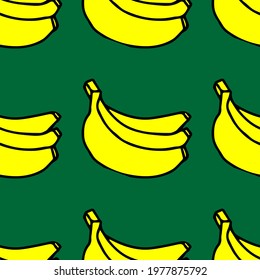 Doodle banana fruit pattern for kitchen design or food packaging, wrapper. Hand drawn vector illustration. Isolated on white background