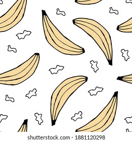 Banana Doodle sin fisuras. fondo dibujado a mano. Ilustración del vector