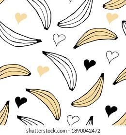 Banana Doodle sin fisuras. fondo dibujado a mano. Ilustración del vector