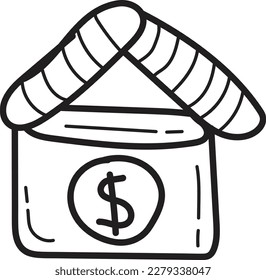 Doodle bank icon outline vector