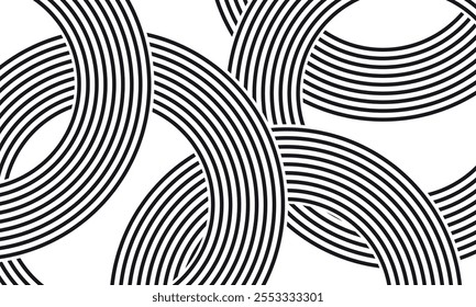 Doodle banner with black ramen pattern on white background. Wave abstract pattern