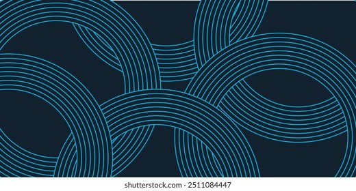 Doodle banner with blue ramen pattern on black background. Abstract wave pattern.