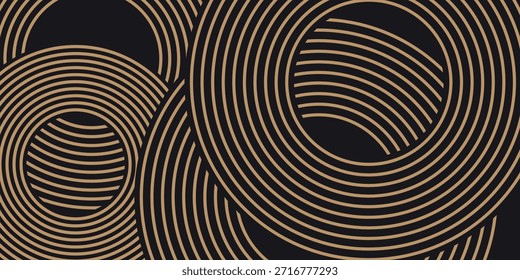Banner de doodle com padrão de ramen marrom sobre fundo preto. Padrão abstrato de onda. Moderno Design na moda em vetor EPS 10