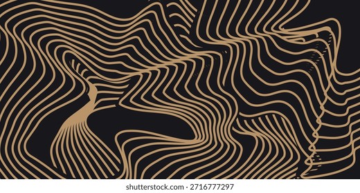 Anuncio Doodle con patrón de ramen marrón sobre fondo negro. Patrón abstracto de la onda. Moderno Diseño creativo de moda