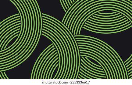 Doodle banner with green ramen pattern on black background. Wave abstract pattern