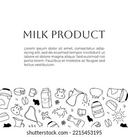 Doodle banner with milk products with free place for text on white background