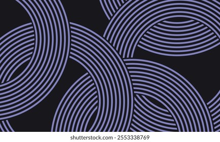 Banner de doodle com padrão de râmen roxo no fundo preto. Padrão abstrato da onda